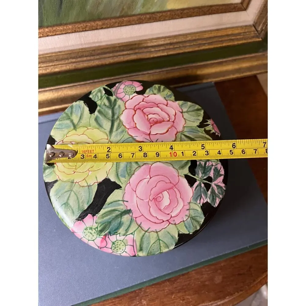 Vintage porcelain lidded trinket dish with floral pattern